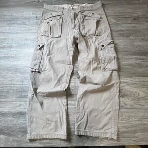 Cello Cargo Pants Mens 36 Tan Wide Leg Utility Multi Pocket Contrast Stitch Gorp